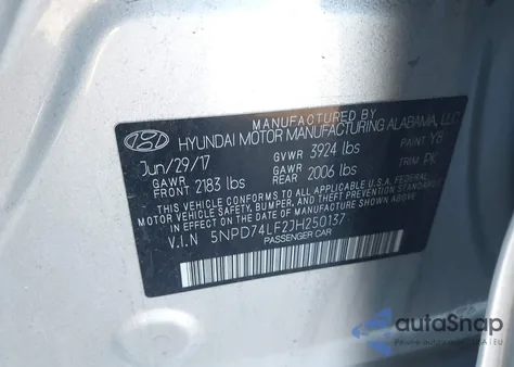2018 Hyundai Elantra Se from USA, damaged, VIN 5NPD74LF2JH250137